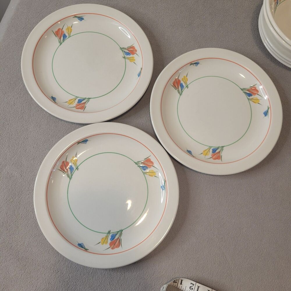 Midwinter 3 Stonehenge Crocus Vintage Retro Salad Dinner Plates Size 9 Inches